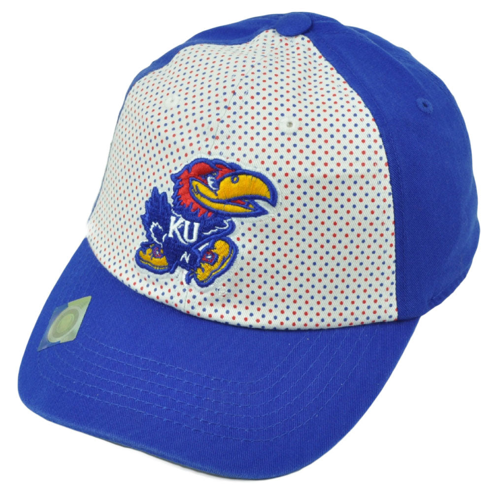 NCAA Kansas Jayhawks 2 Tone Polka Dots Womens Hat Cap Blue White Relaxed Slouch