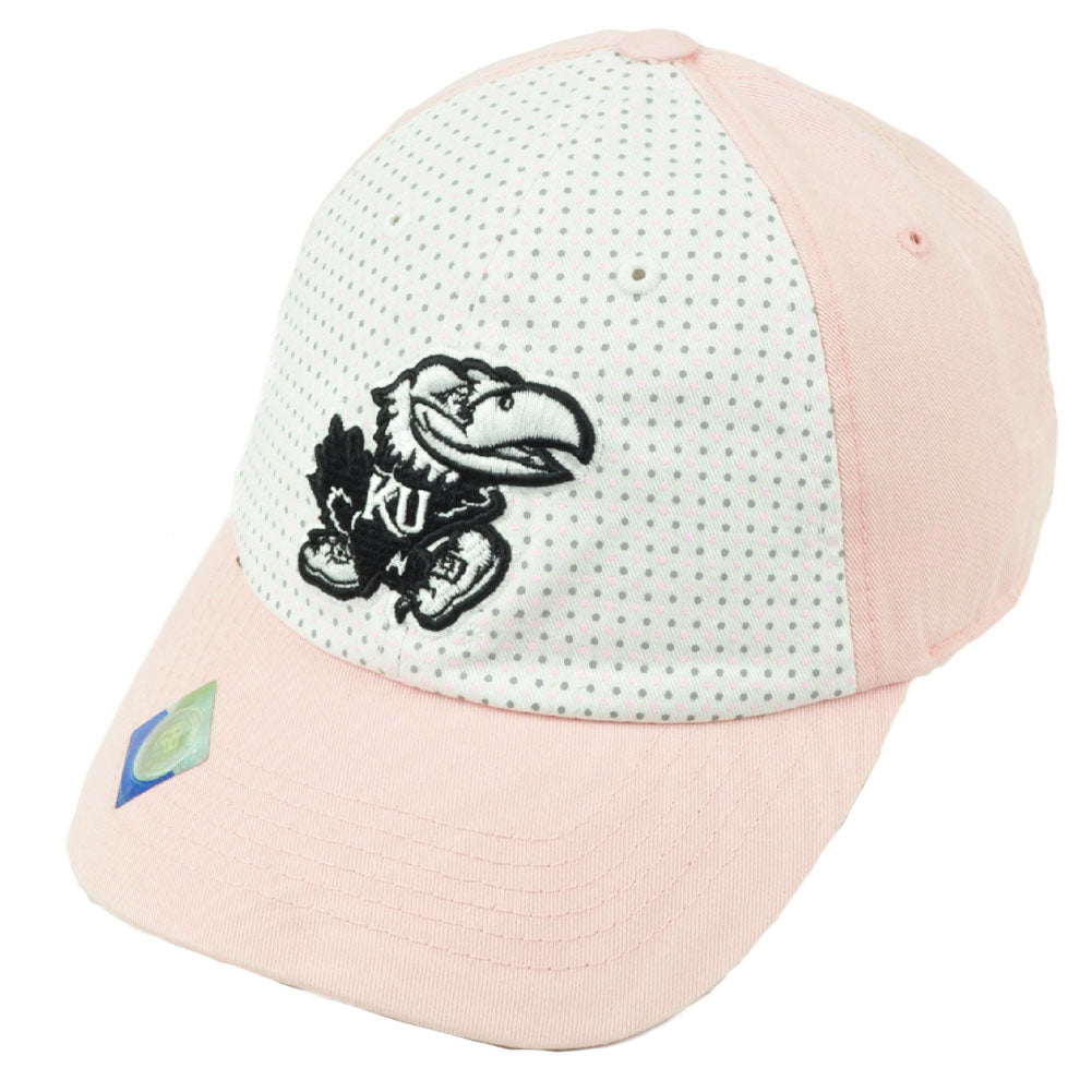 NCAA Kansas Jayhawks 2 Tone Polka Dots Womens Hat Cap Pink White Relaxed Slouch