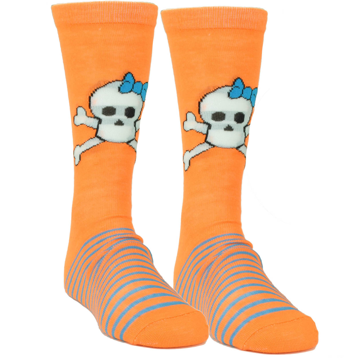 Pink Cookie Design Skull Graphic Orange Sock Long Socks Striped Size 6-12 Women
