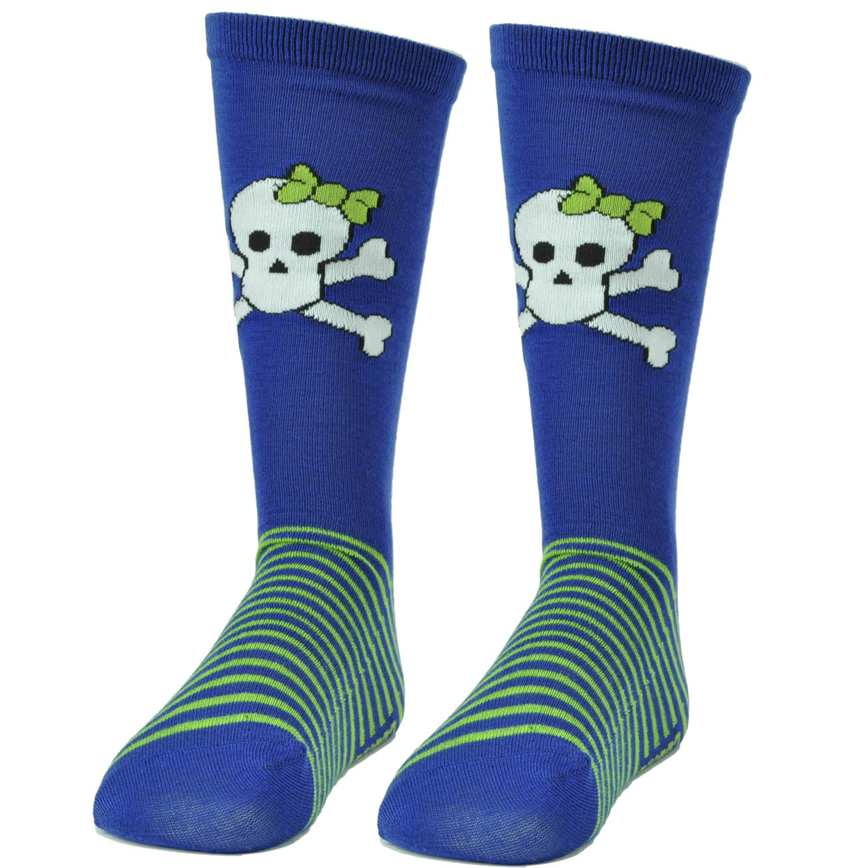 Pink Cookie Design Skull Royal Blue Green Striped Long Socks Size 6-12 Womens