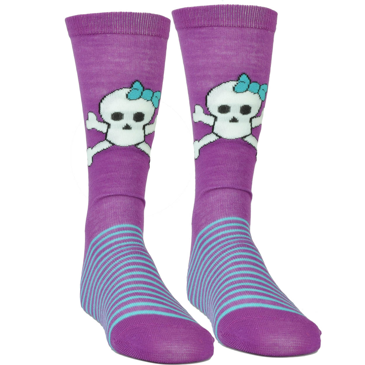 Pink Cookie Design Skull Graphics Purple Striped Long Socks Size 6-12 Women