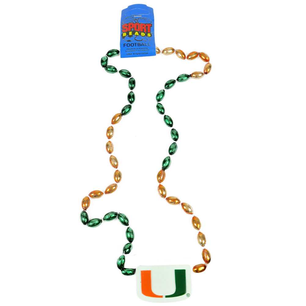 NCAA UM Miami Hurricanes Sport Beads College Football Game Mardi Gras Necklace