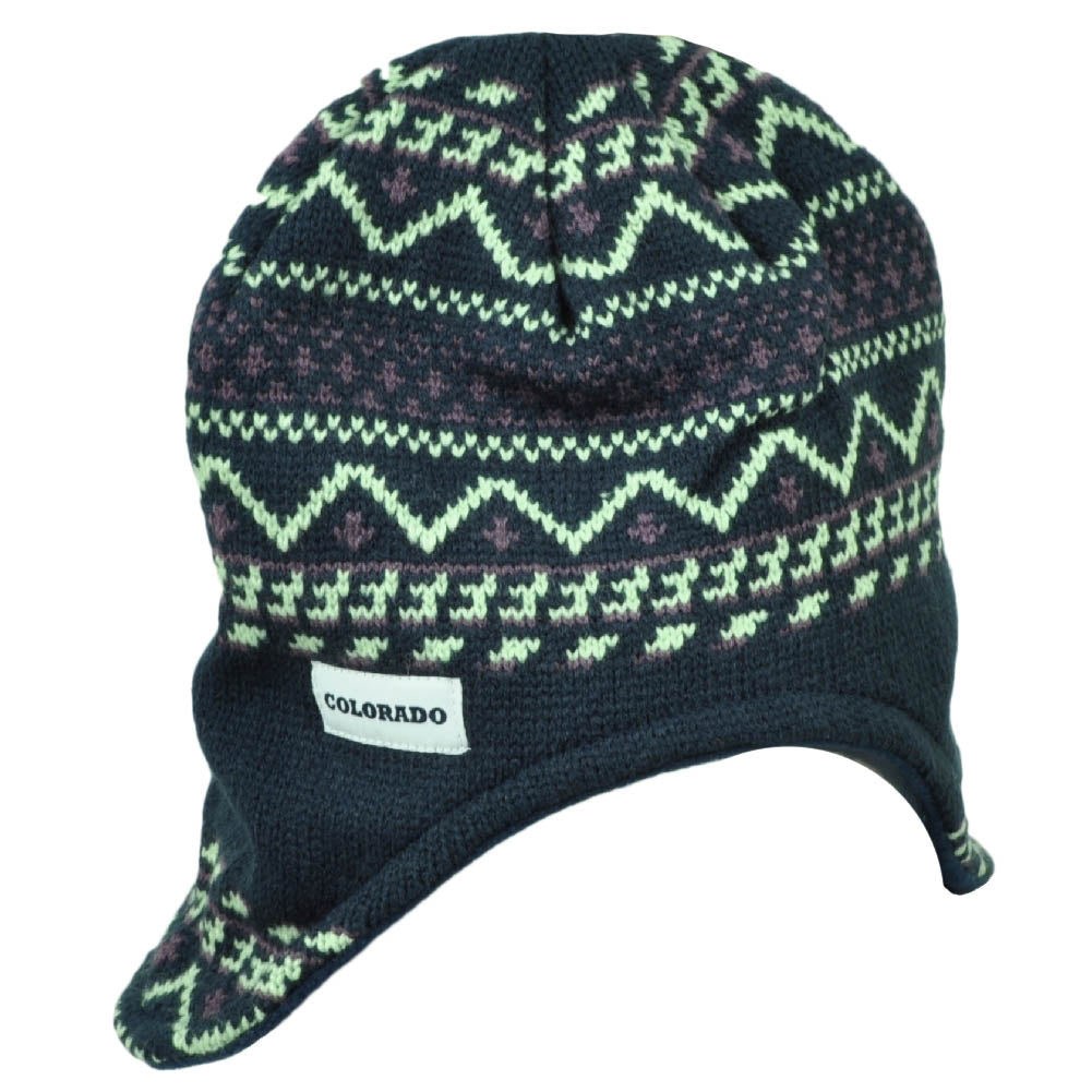 Colorado Centennial State Peruvian Knit Beanie Nordic Print Navy Blue Ear Flap