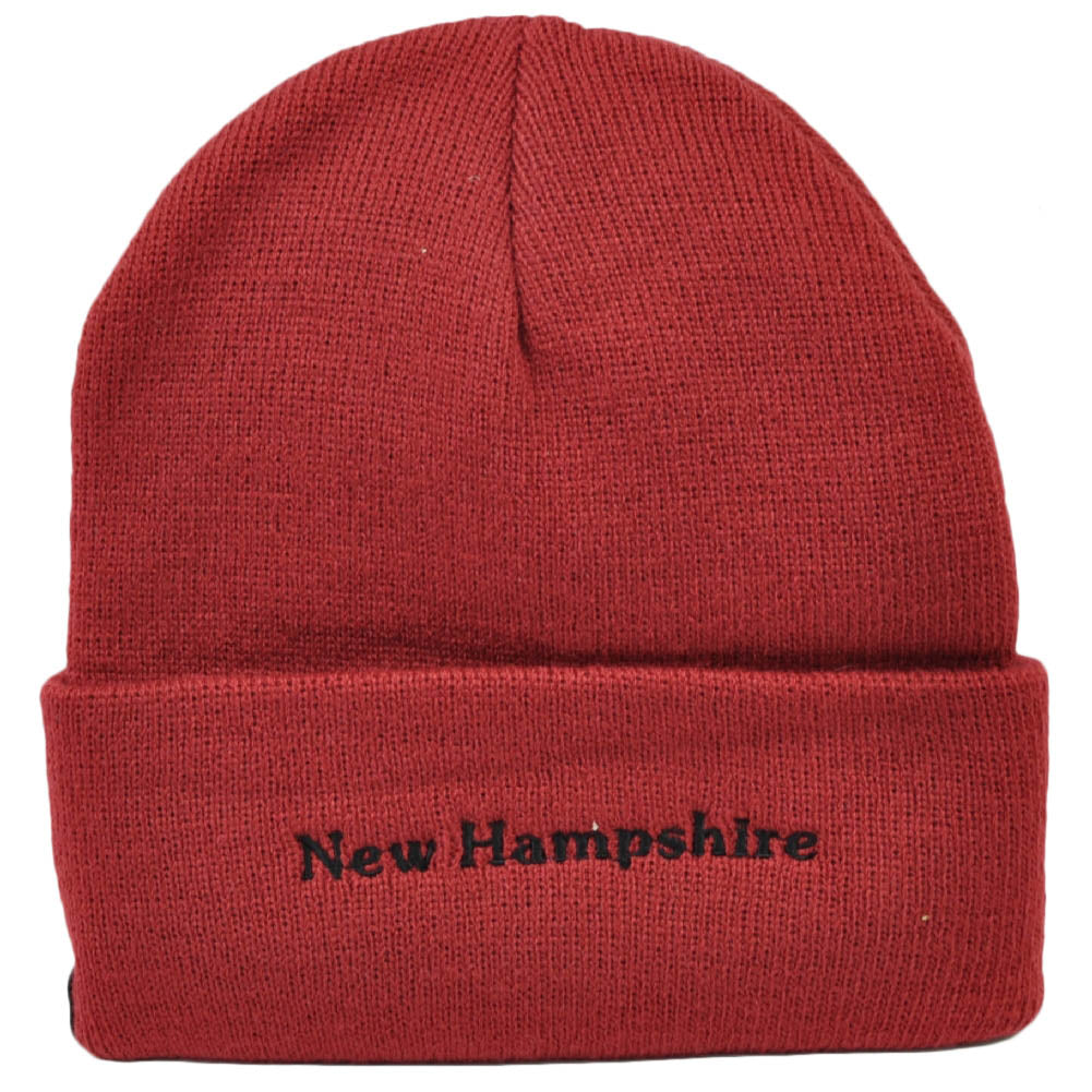 Moose New Hampshire Cuffed Thick Knit Beanie Granite State City USA Maroon