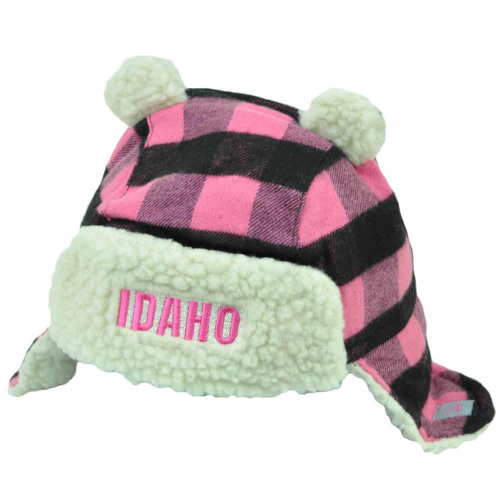 Idaho Gem State USA Pink Black Plaid Toddler Knit Ear Flap Beanie Ears Winter