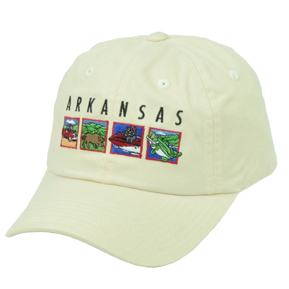 Arkansas The Natural State USA Beige Relaxed Hat Cap Sun Buckle City Fishing