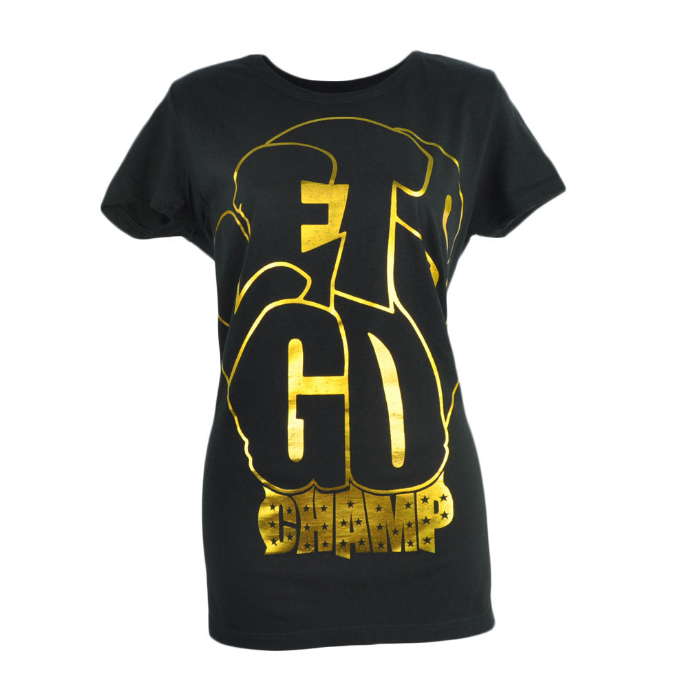 Shannon Briggs The Cannon Lets Go Champ Black Gold Foil Tshirt Tee Womens