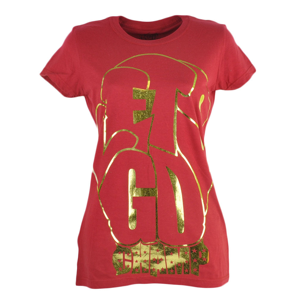 Shannon Briggs Lets Go Champ Boxer Ladies Jumbo Foil Logo Red Tshirt Tee