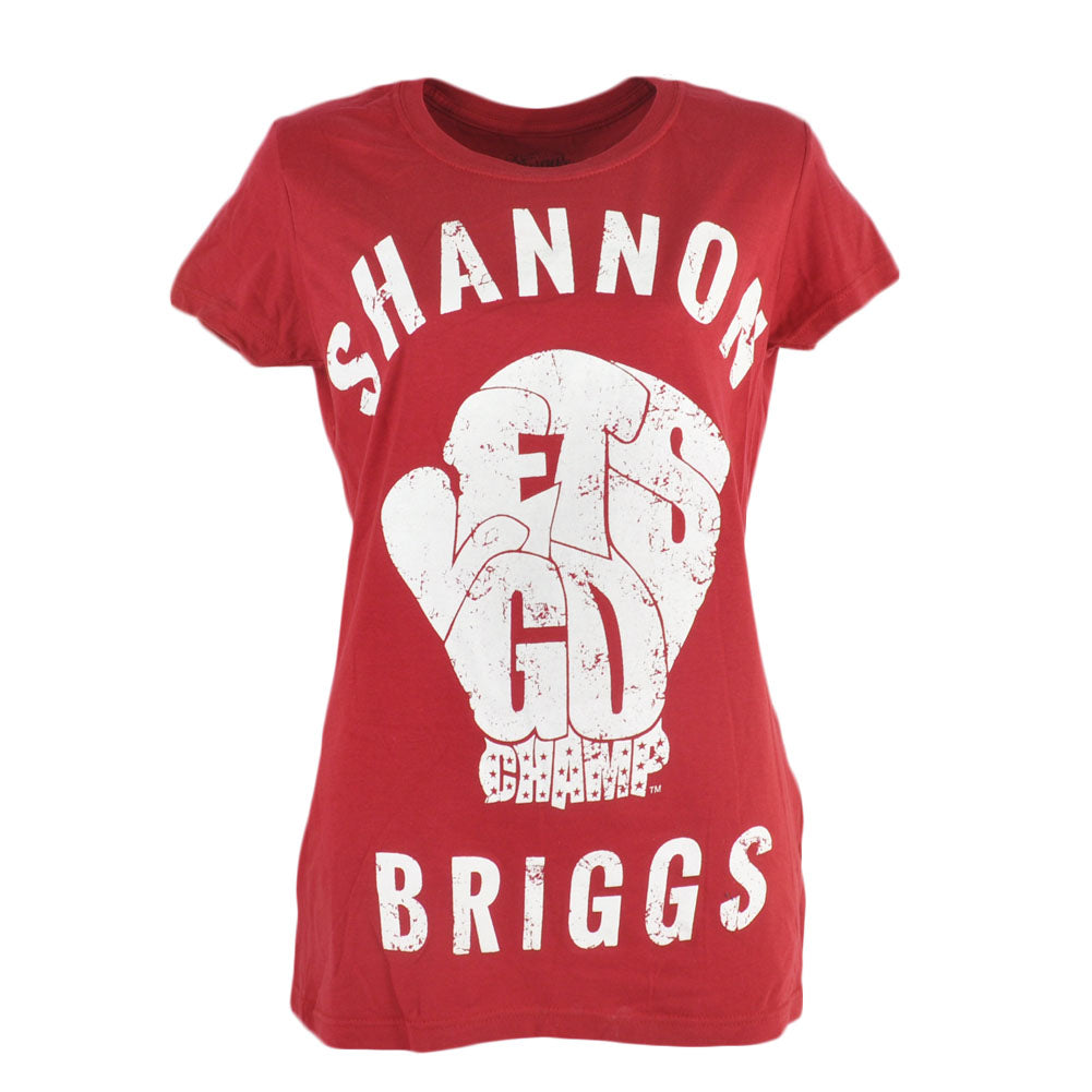 Shannon Briggs The Cannon Lets Go Champ Womens Red Distressed Tshirt Tee Boxer