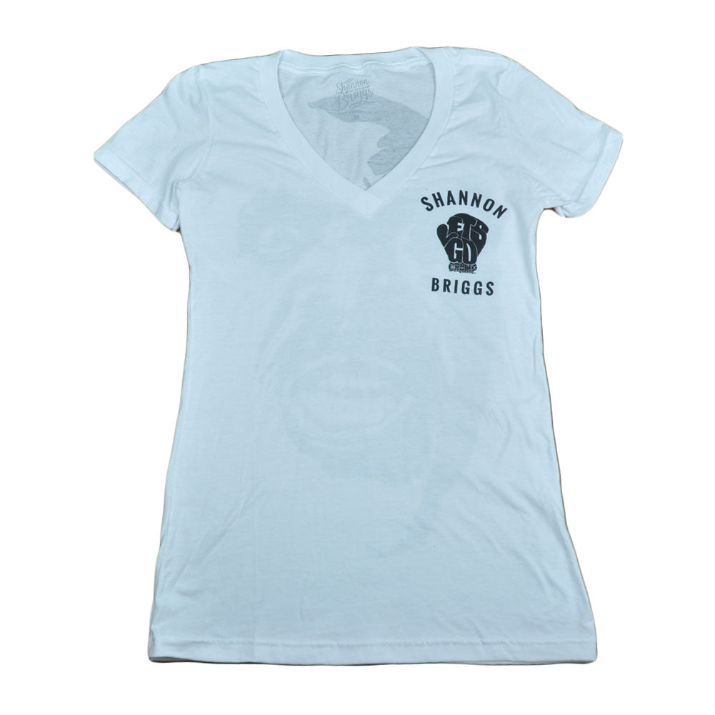 Shannon Briggs The Cannon Lets Go Champ Womens Tshirt Tee White V Neck
