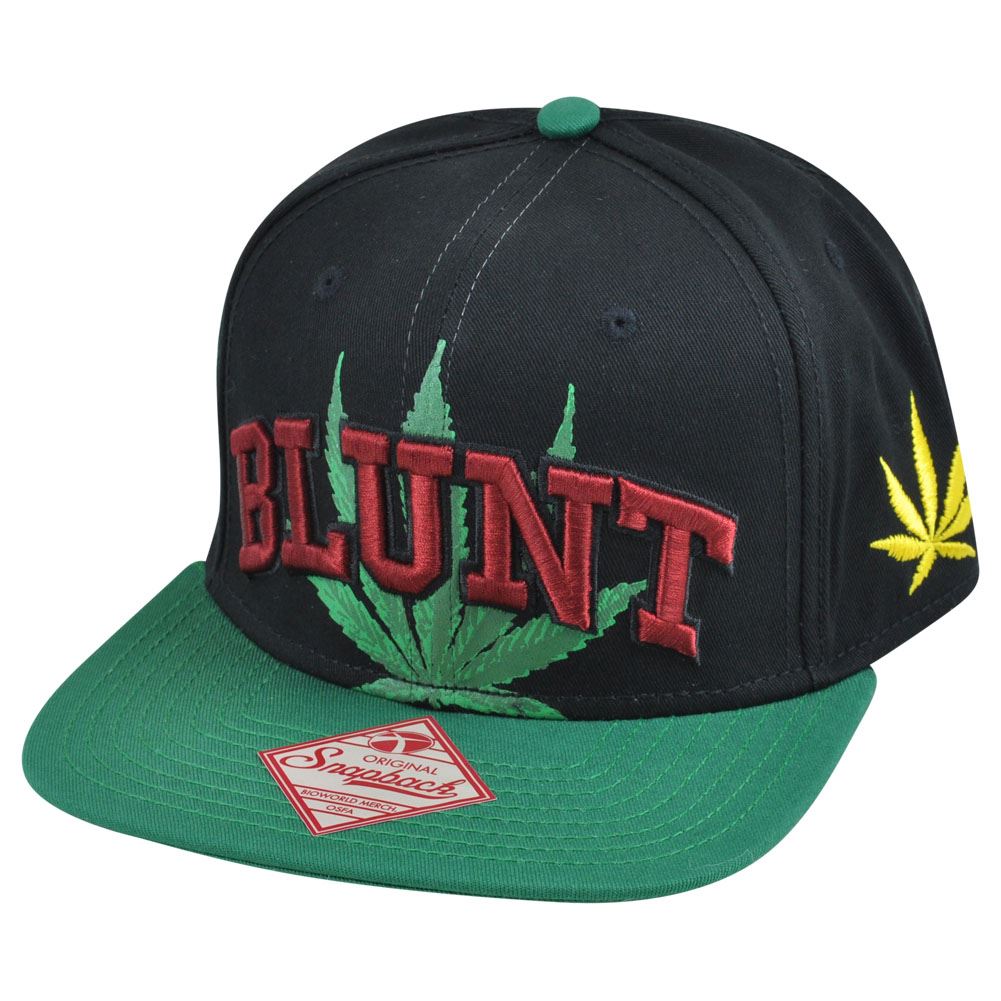 Blunt Weed Leaf Black Flat Bill Snapback Marijuana Ganja Spencers Smoke Hat Cap