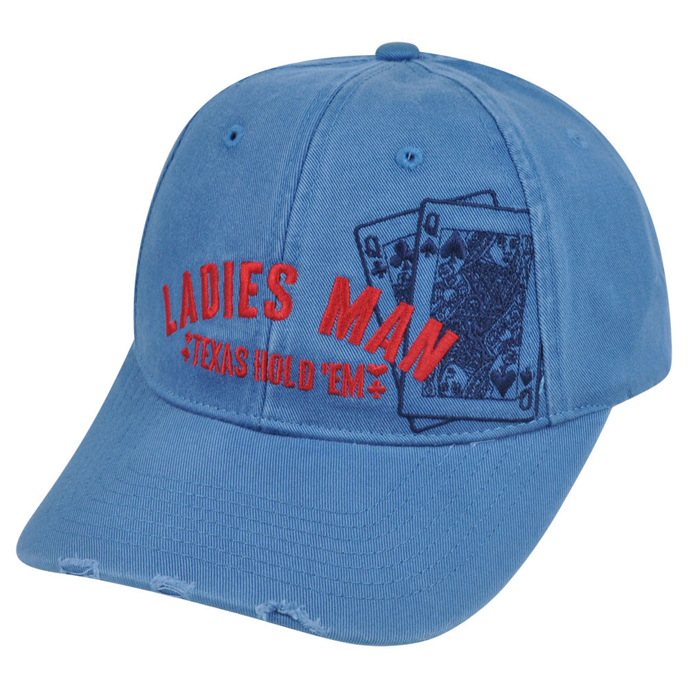 Ladies Man Texas Hold Em World Poker Tour Distressed Cards Gambling Rips Hat Cap