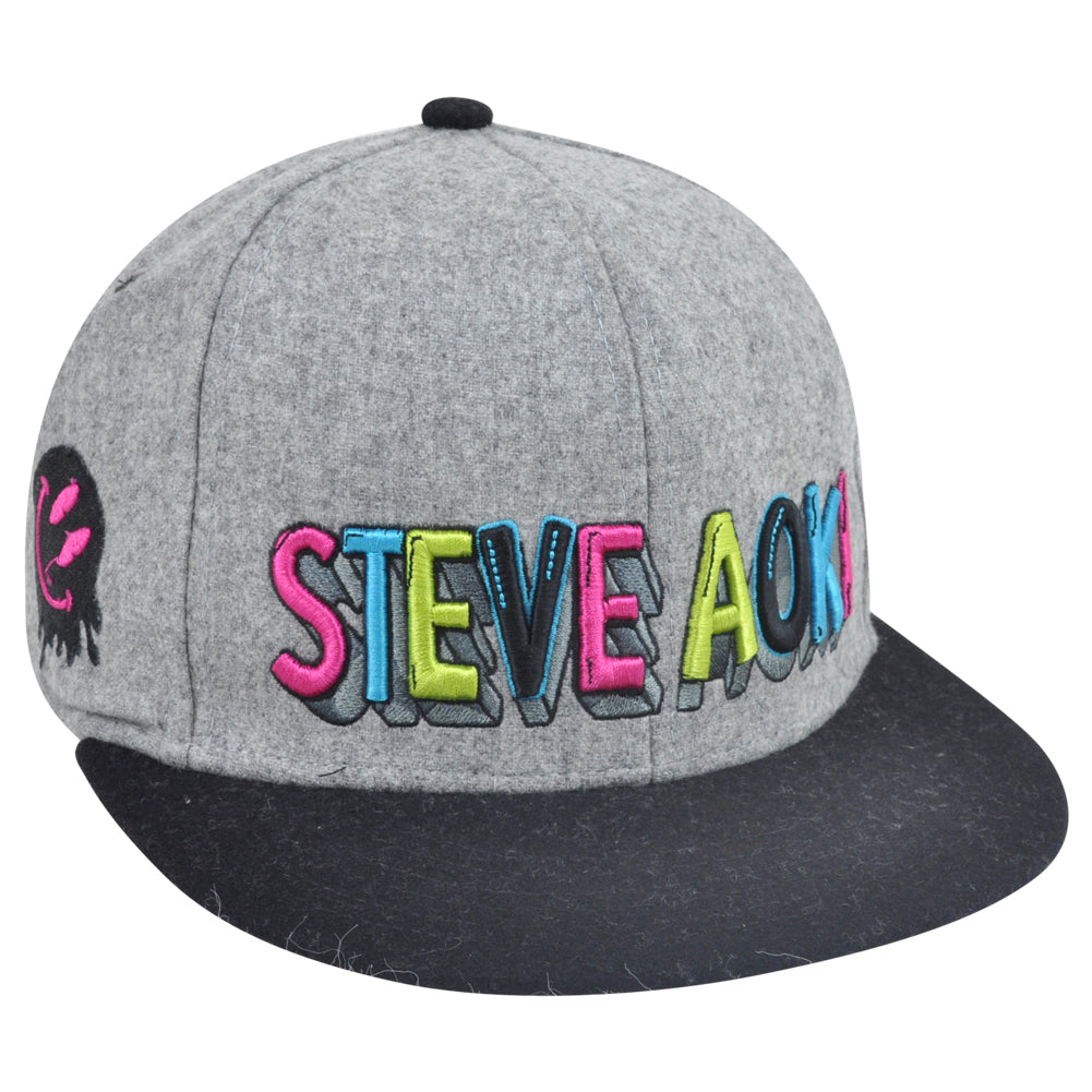 Steve Aoki DJ Snapback Flat Bill Dim Mark Wool House Techno Hat Cap EDM Grey