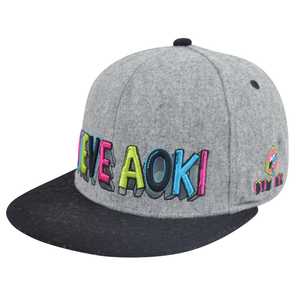 Steve Aoki DJ Snapback Flat Bill Dim Mark Wool House Techno Hat Cap EDM Grey