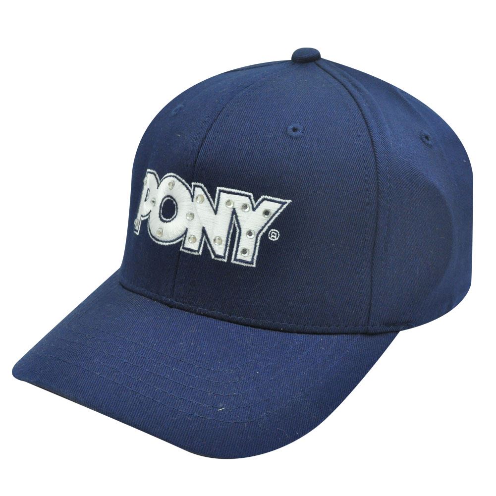 PONY WOMENS NAVY WHITE RHINESTONE HAT CAP FLEX FIT LG