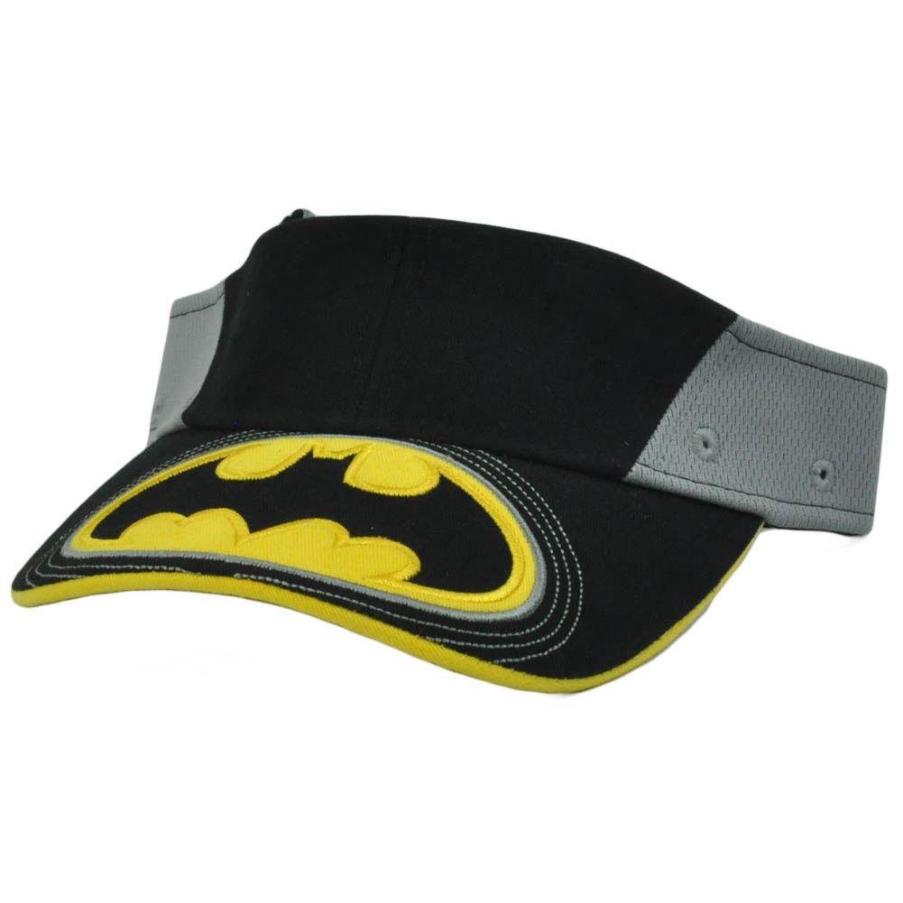 Youth Visor Batman Logo Dc Comics Black Yellow Grey Kids Adjustable