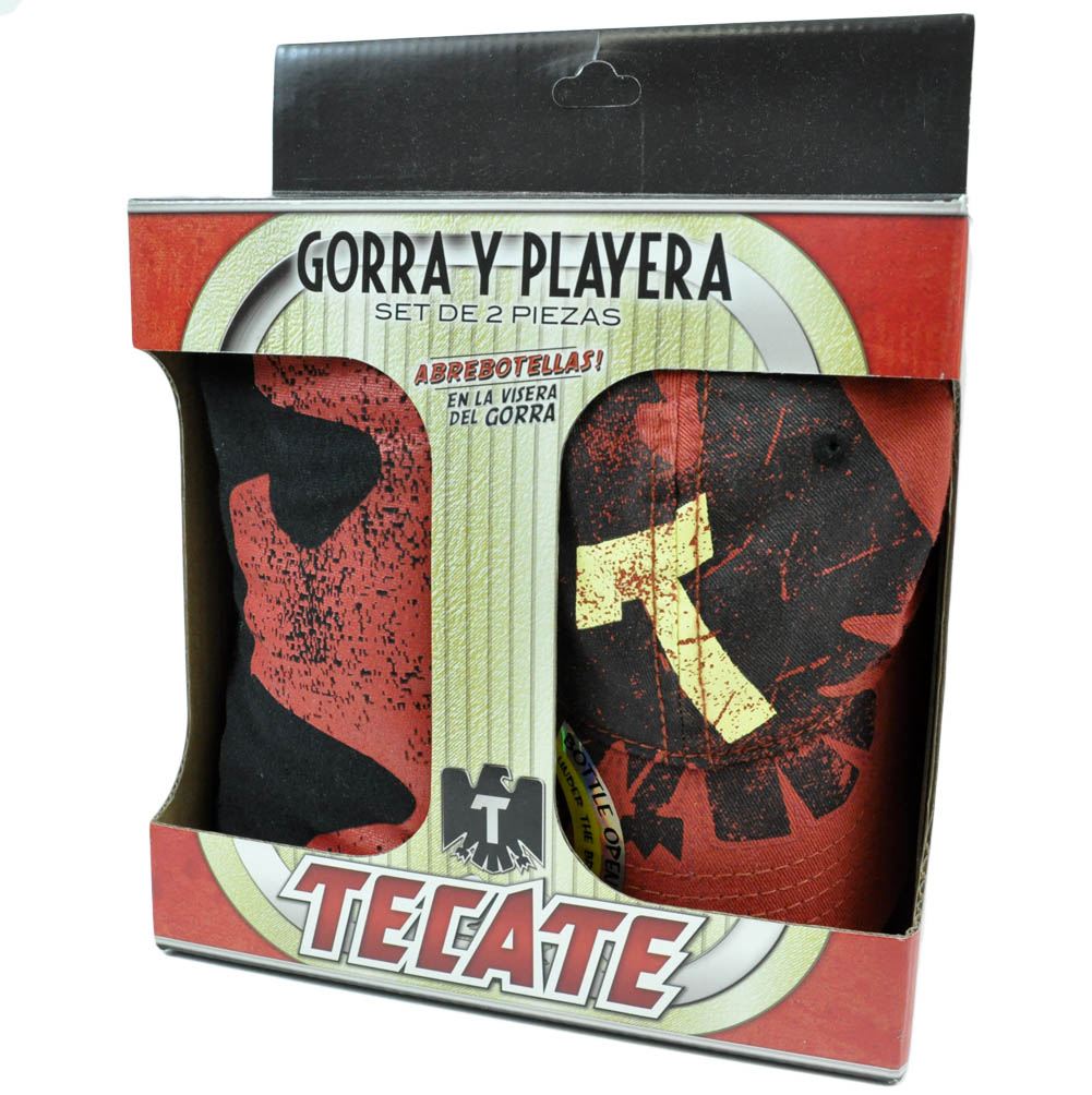 Tecate Beer Bottle Opener Hat Cap Gorra Playera T Shirt 2 Piece Set