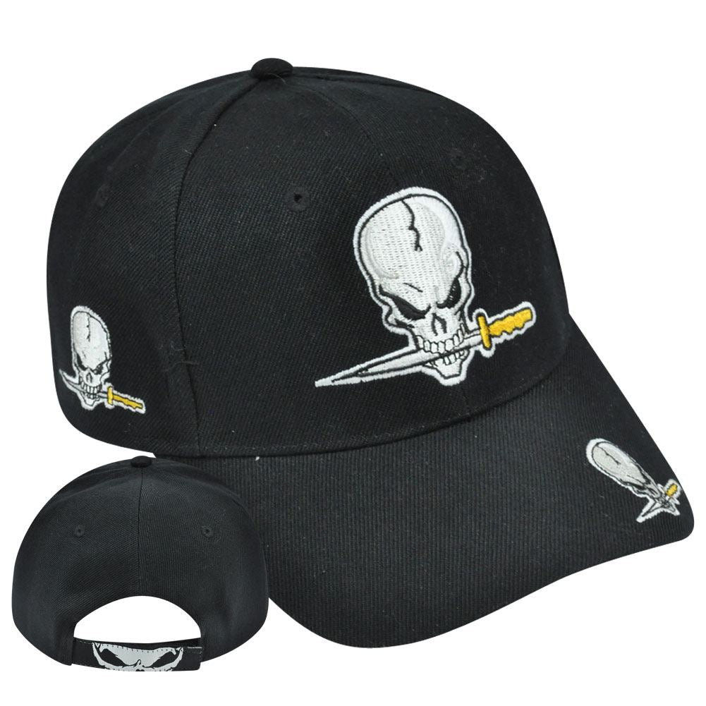 Stoned Bone Skull Pirate Sword Hat Cap Adjustable Acrylic Curved Bill