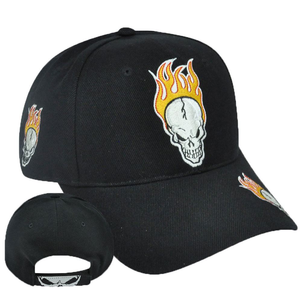 Stoned To The Bone Hat Cap Adjustable Acrylic Curved Bill Skull Flames