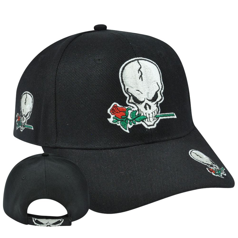 Skull Roses Darkness Death Adjustable Acrylic Stoned To The Bone Hat Cap