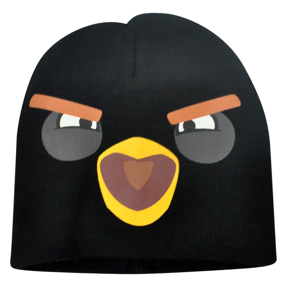Angry Birds Cuffless Knit Face Beanie Fire Bomb Black Game Youth Junior Hat Boom