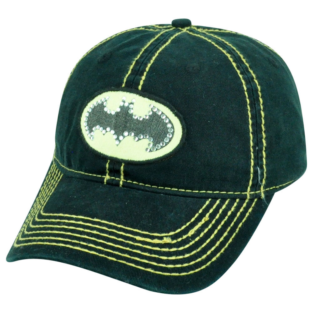 DC Comics Batman Juniors Rhinestone Girls Black Garment Wash Hat Cap