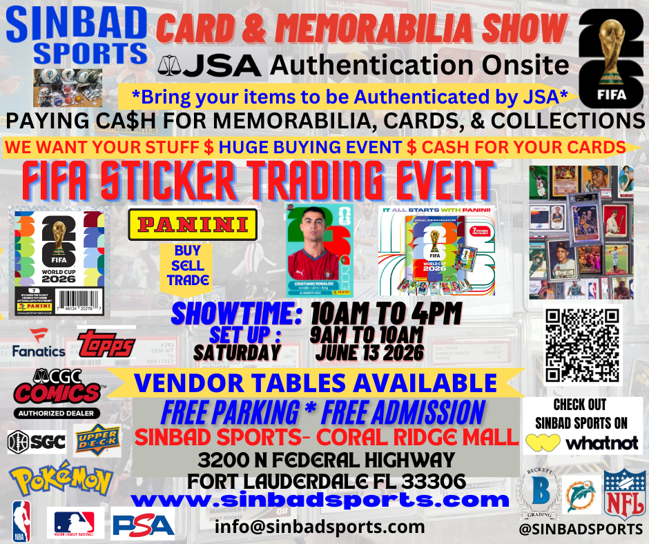 Sinbad Sports Card Show June 13, 2026 - 4 Foot Vendor Table