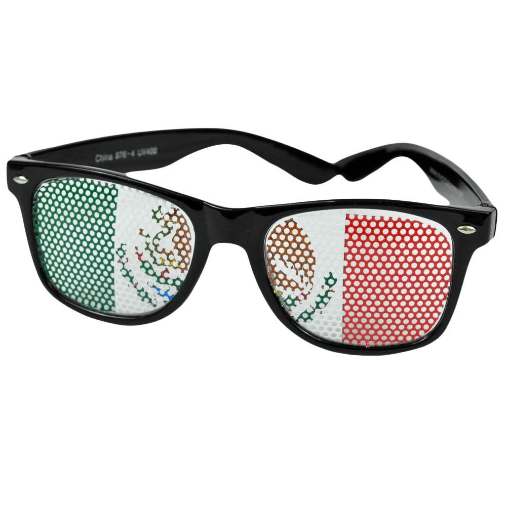 Sun Glasses Black Fashion Novelty Wayfarer Style Shades Costume Mexican Flag
