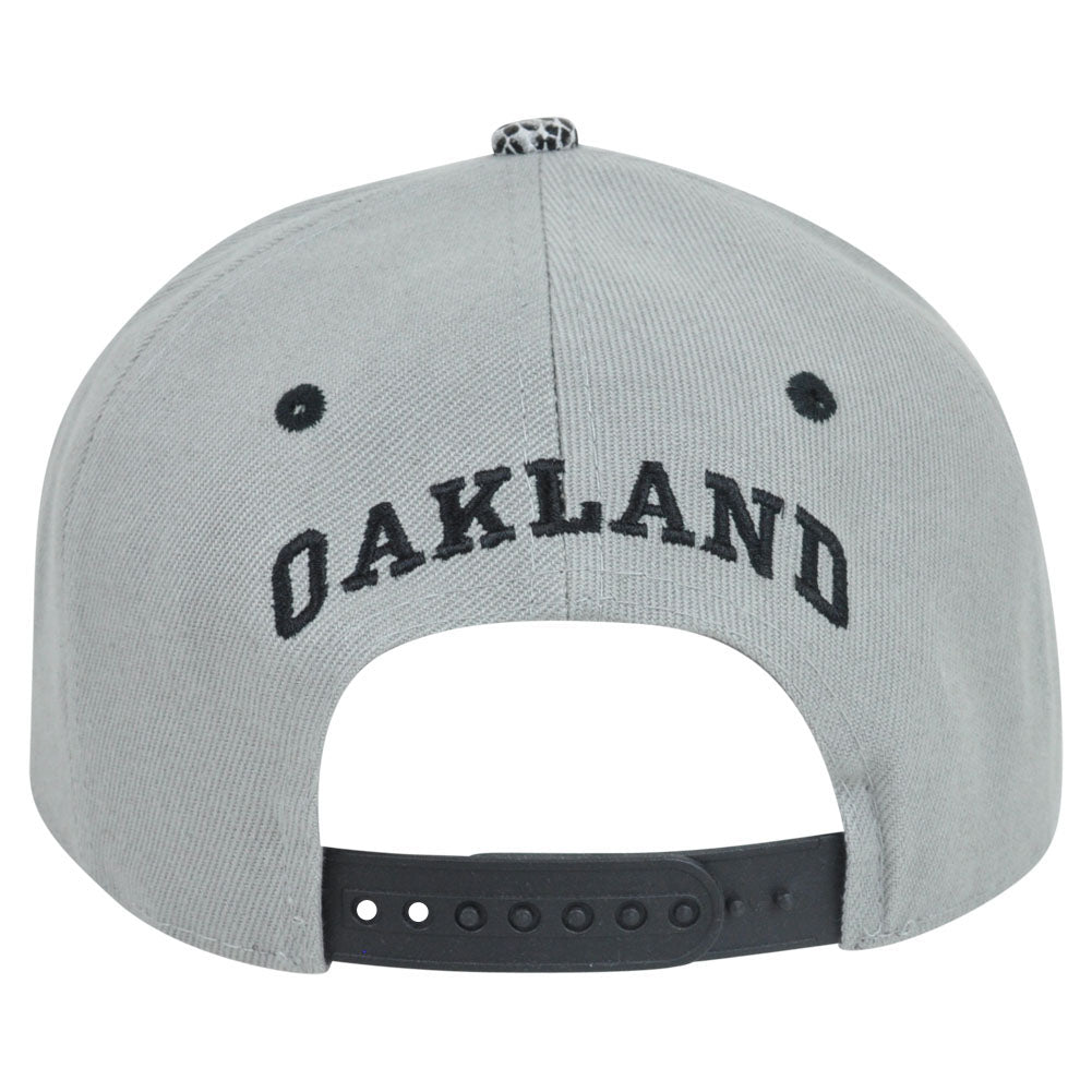 Oakland City Dark Animal Snake Skin Faux Grey Black Snapback Flat Bill Hat Cap