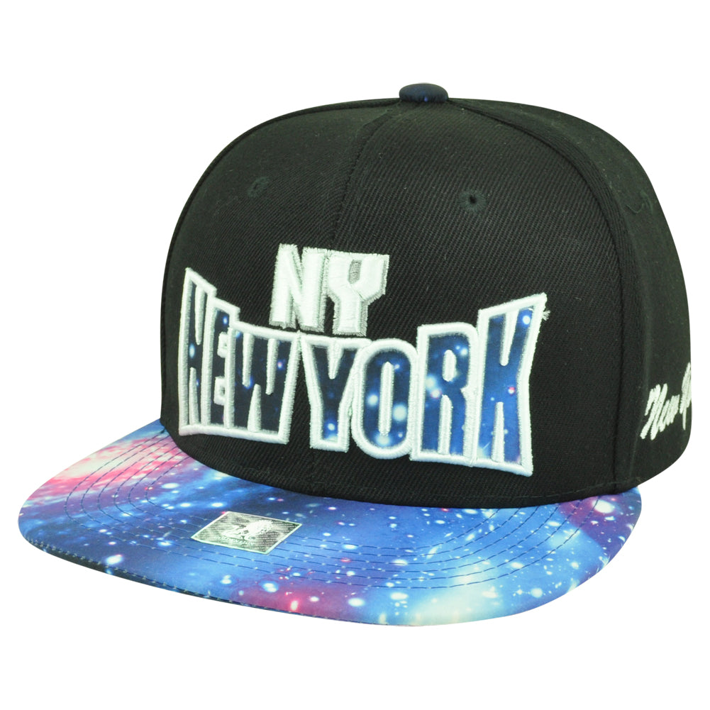 New York City NY NYC Galactic Sublimated Galaxy Flat Bill Snapback Black Hat Cap