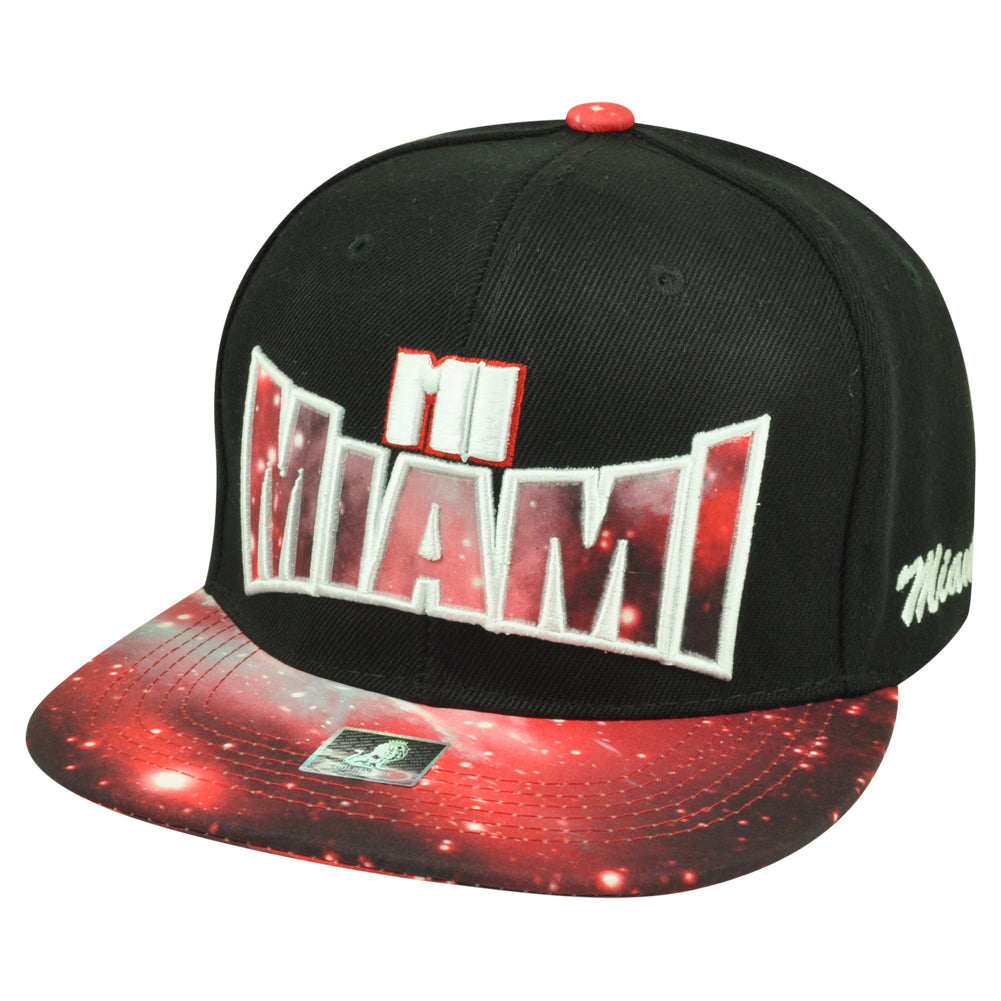 Miami MIA Florida Galactic Sublimated Galaxy Flat Bill Snapback Black Hat Cap