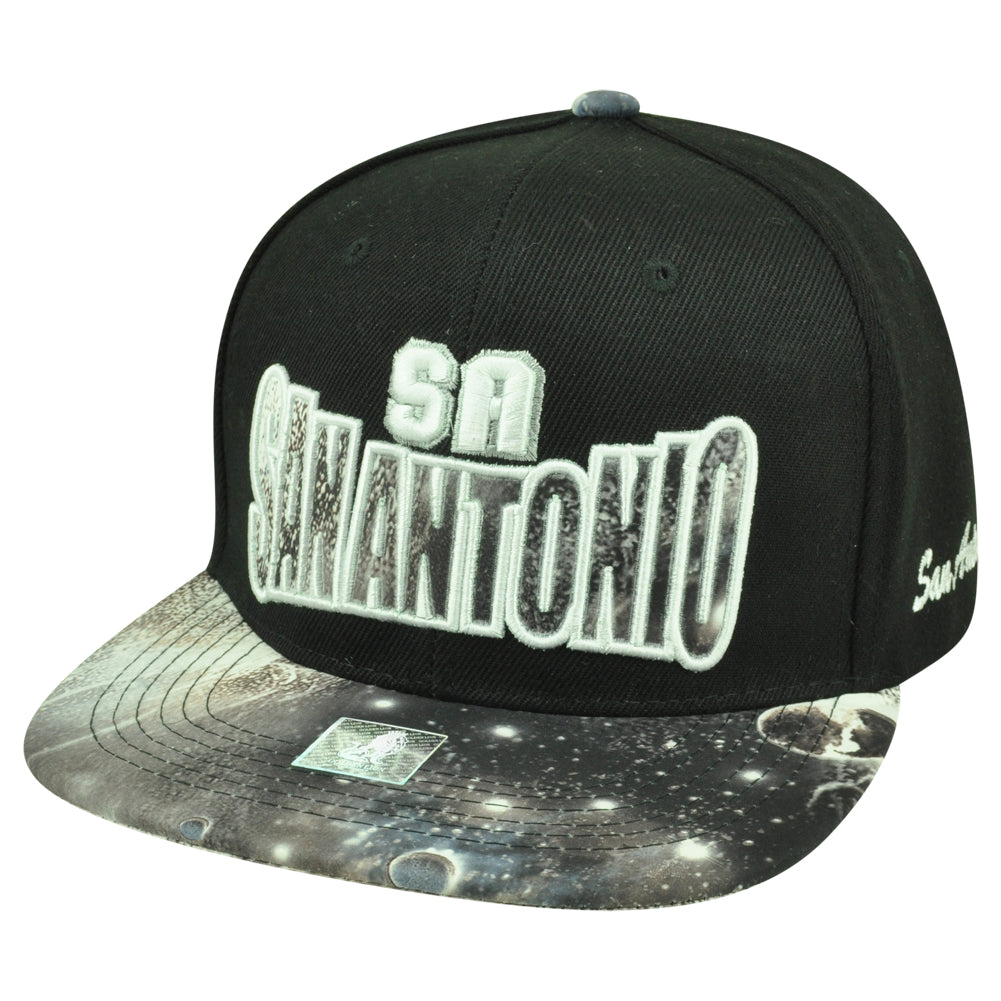 San Antonio Texas Galactic Sublimated Galaxy Flat Bill Snapback Black Hat Cap
