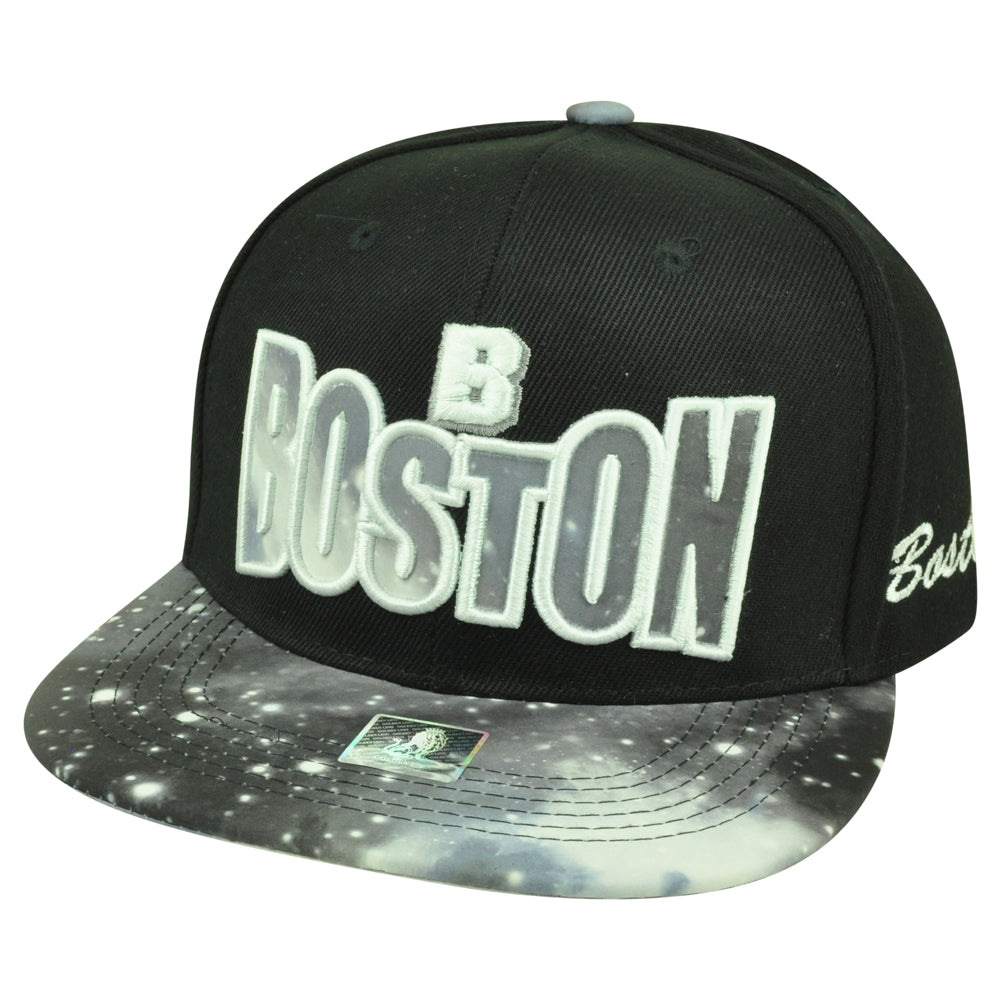 Boston Massachusetts Galactic Sublimated Galaxy Flat Bill Snapback Black Hat Cap