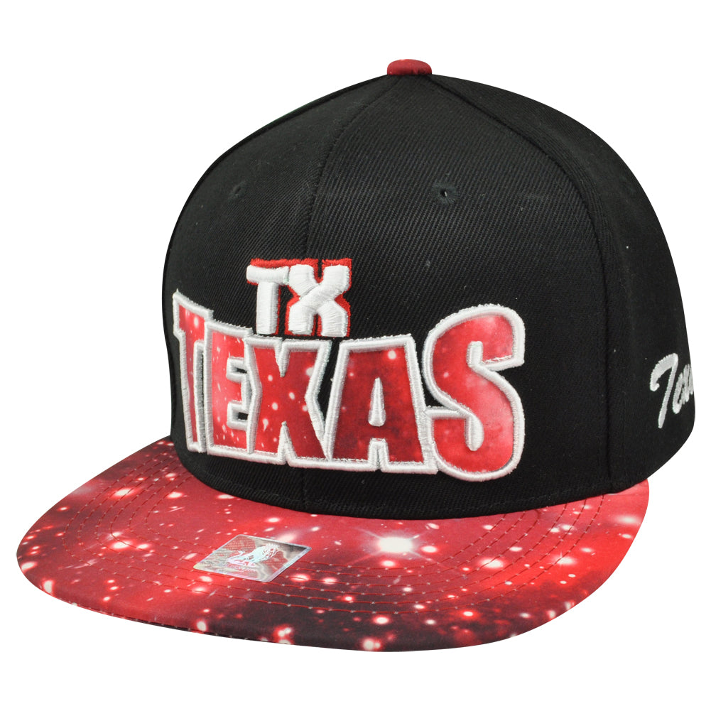 Texas State USA US Black Galactic Sublimated Galaxy Flat Bill Snapback Hat Cap