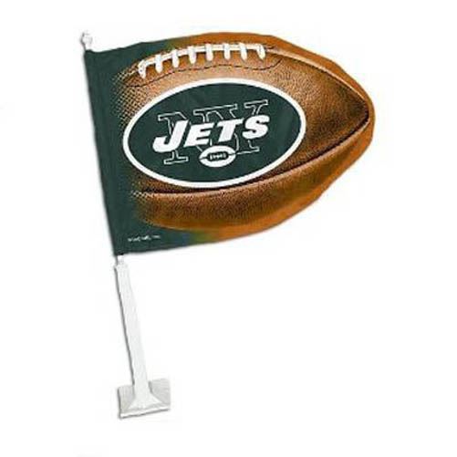 NFL NEW YORK JETS SHAPED FOOTBALL CAR FLAG GREEN LOGO NYJ AUTOMOBILE