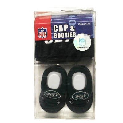 NFL NEW YORK JETS BOOTIES AND CAP SET FAN NEWBORN BABY 0-3 MONTHS REEBOK RBK