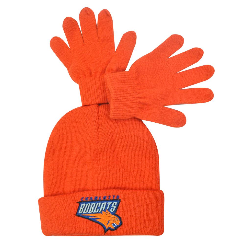 NBA Knit Cuff Beanie Set Gloves Charlotte Bobcats Toddler Boy Orange