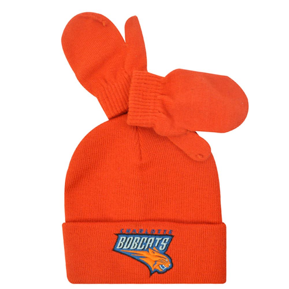 NBA Knit Beanie Mittens Set Charlotte Bobcats Orange Kids Toddler