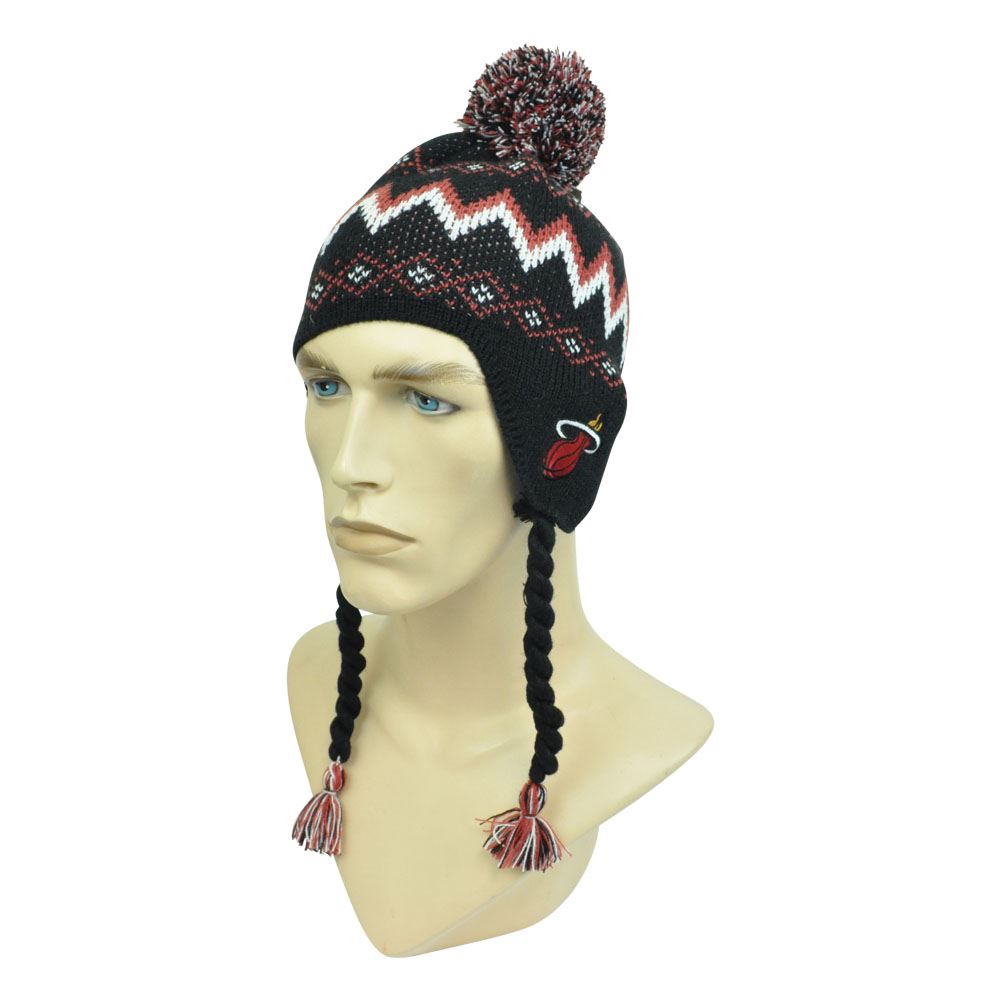 NBA Adidas Miami Heat Ear Flap Peruvian Nordic Pom Pom Kids 4-7 Knit Beanie Hat