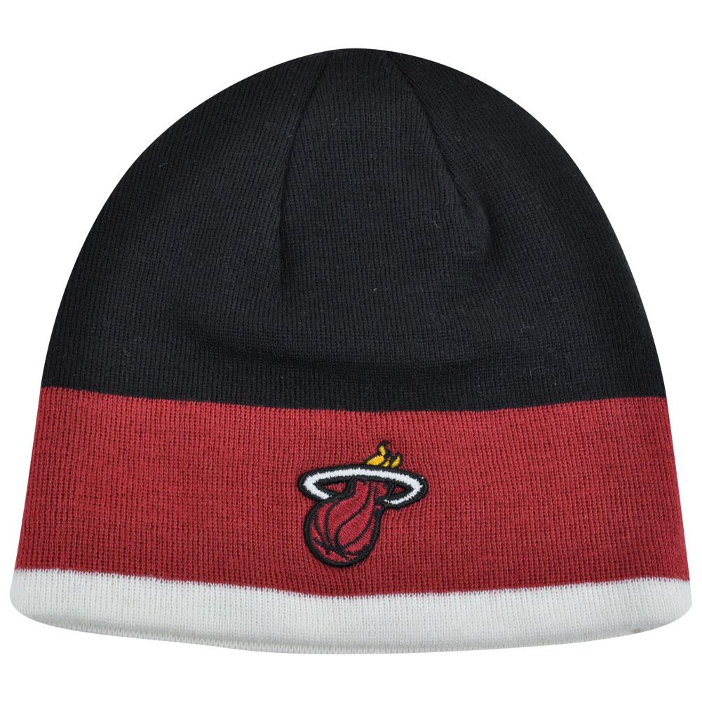 NBA Miami Heat Logo Adidas Cuffless Knit Beanie Toque Skull Black Red White Hat