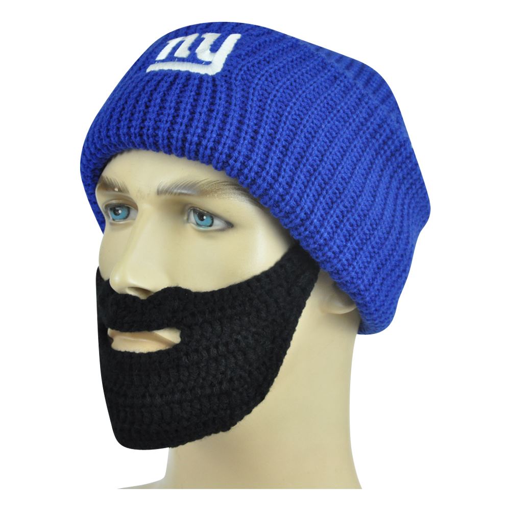 NFL NY New York Giants Detachable Remove Beard Knit Beanie Cuffed Crochet Hat