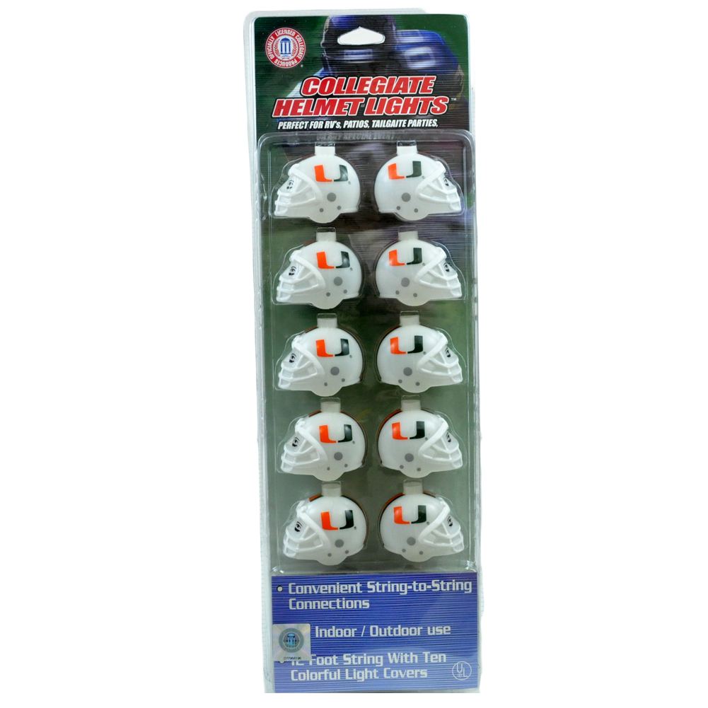 NCAA UM Miami Hurricanes Indoor Outdoor String Lights Helmets Dorm Room Backyard