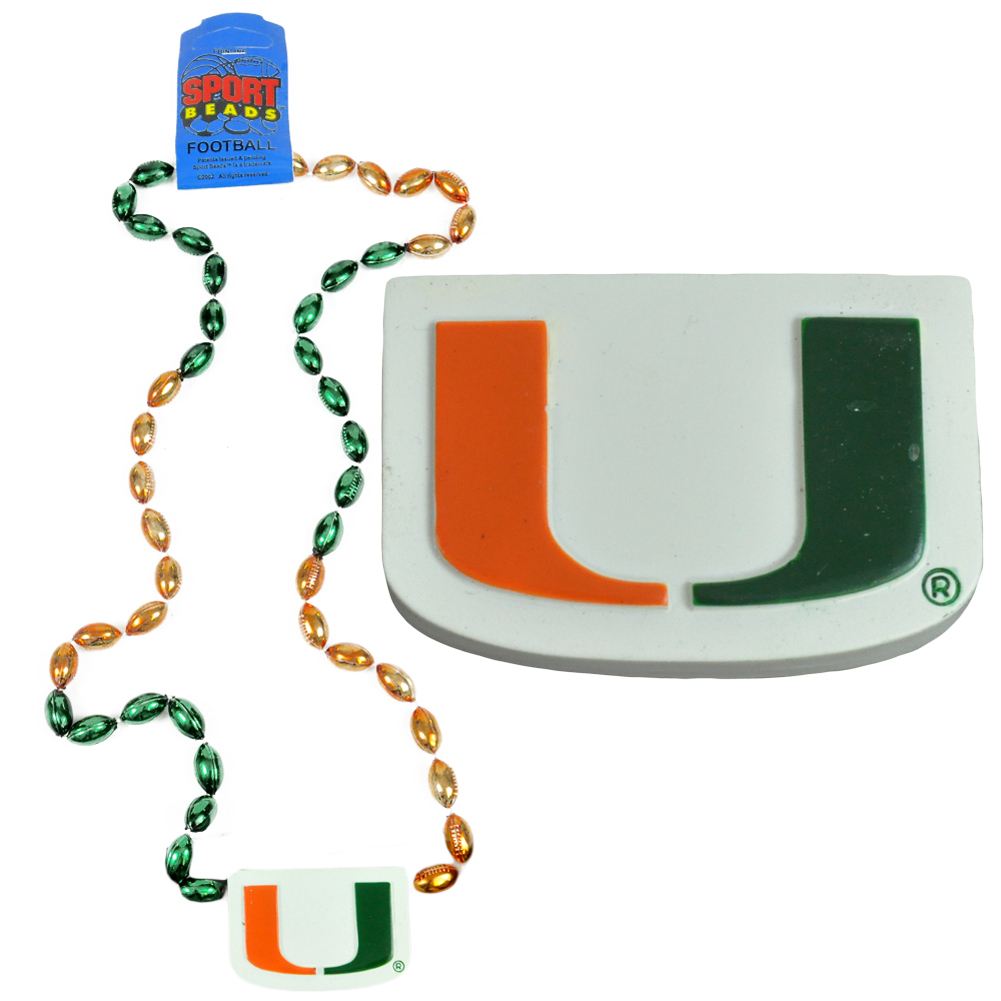 NCAA UM Miami Hurricanes Sport Beads College Football Game Mardi Gras Necklace