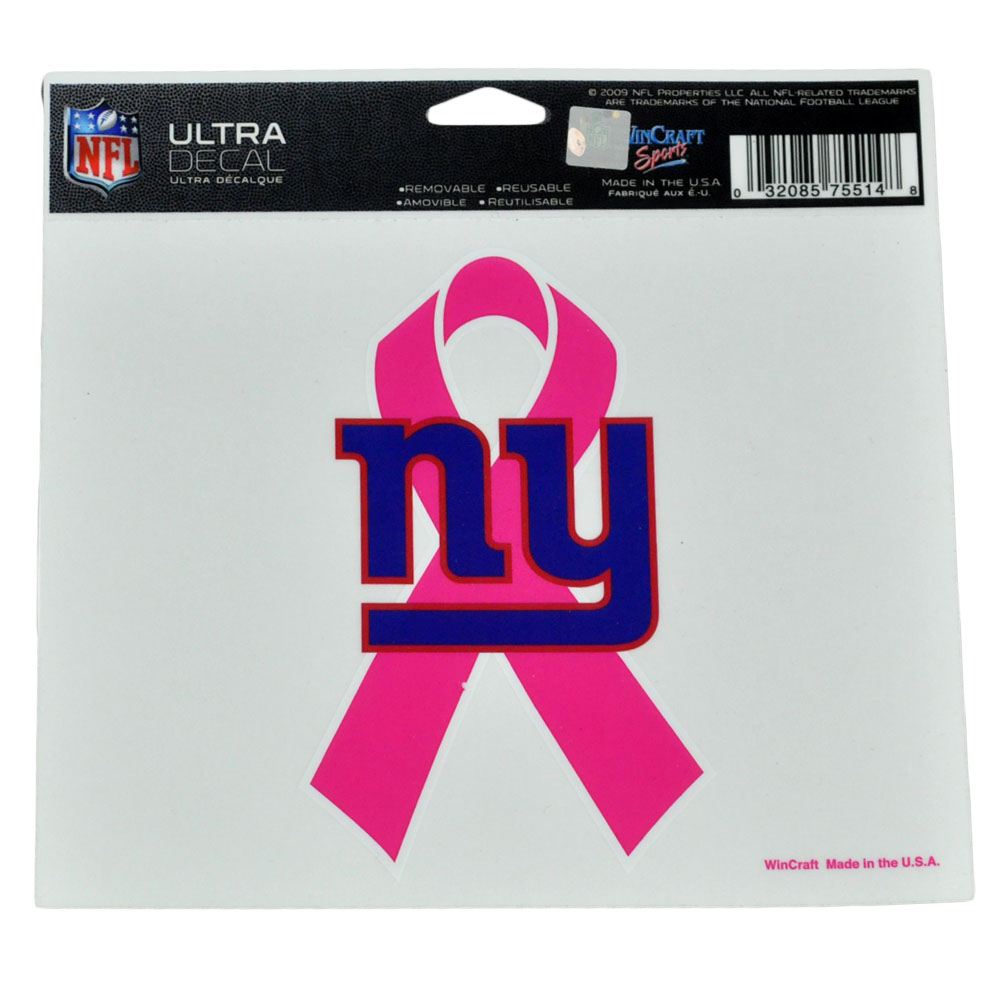 NFL New York Giants Pink Ribbon Breast Cancer Awareness Licensed Reusable Decal