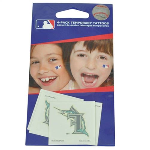 MLB Baseball Florida Marlins Logo Set of 4 Temporary Tattoos Ball Game Tailgate