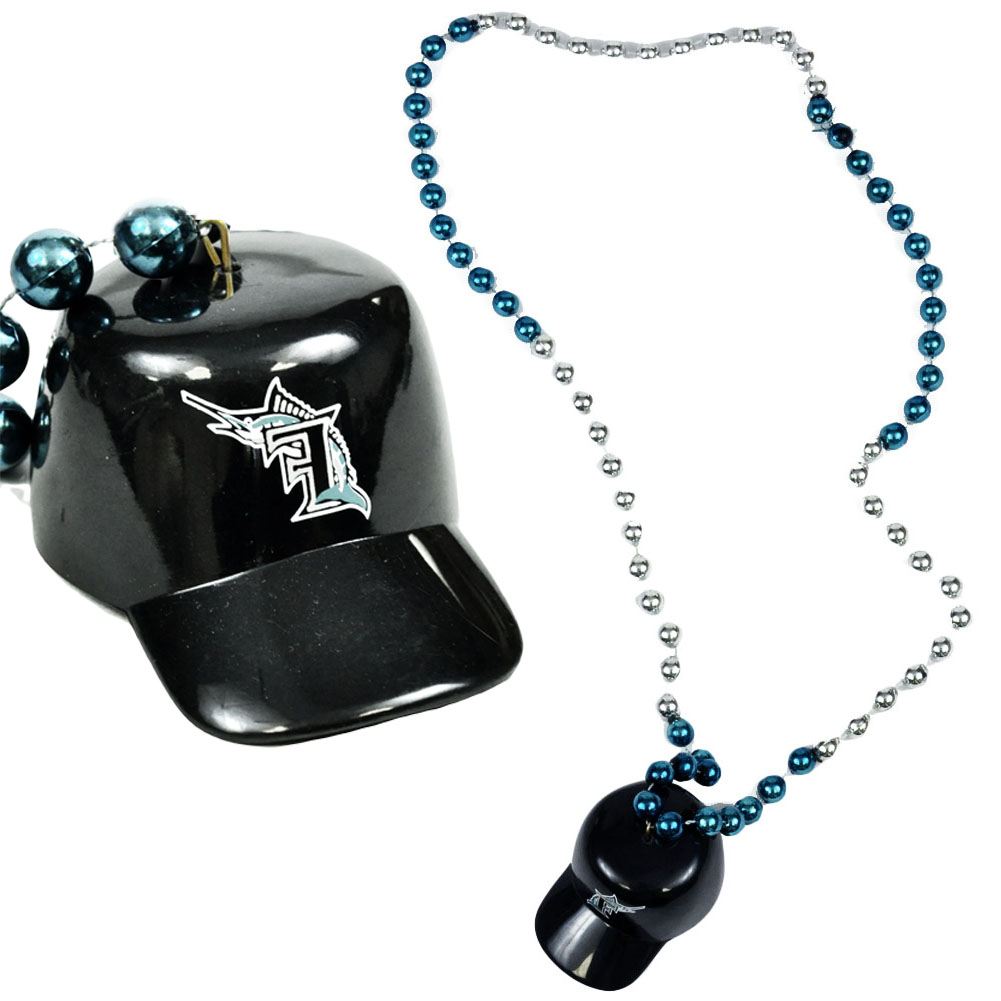 MLB Florida Marlins Baseball Logo Helmet Pendant Mardi Gras Party Bead Necklace