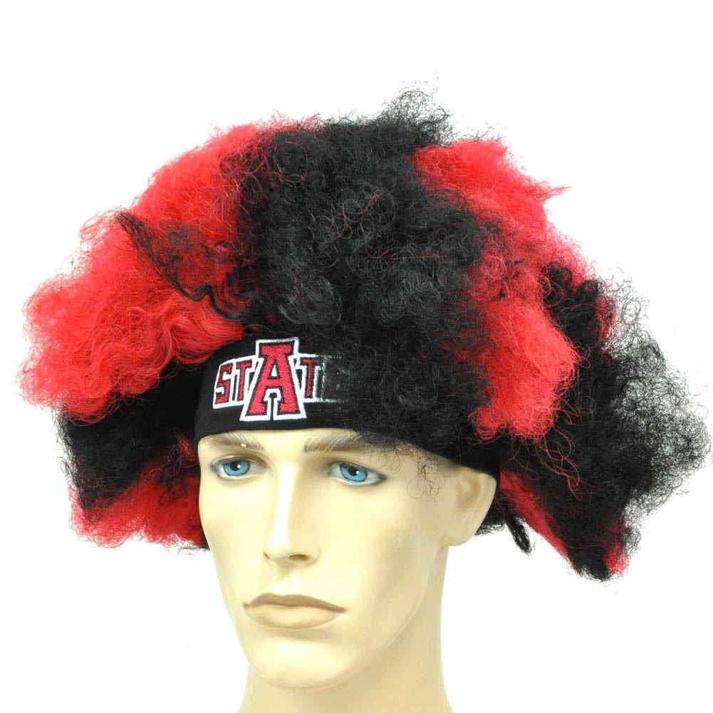NCAA Arkansas State Curly Hair Wig Comb Vintage Black Afro Head band Red Wolves