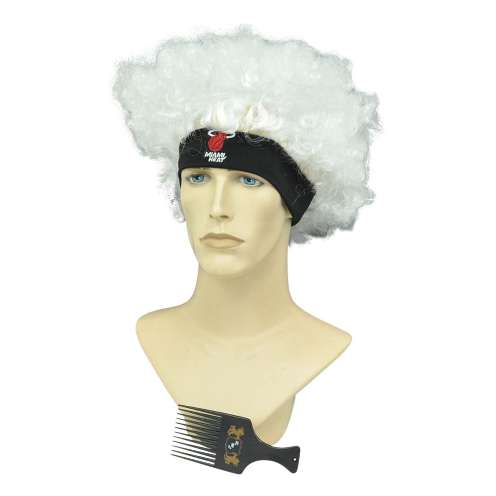 NBA Miami Heat Curly Wig White Comb Game Day Fan Novelty Hair Vintage One Size
