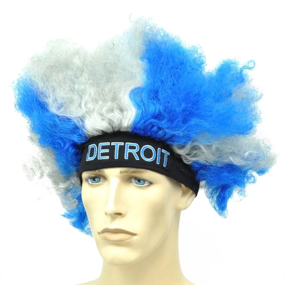 NFL Detroit Lions Curly Hair Wig Headband Fan Novelty Game Day Blue Gray Faux