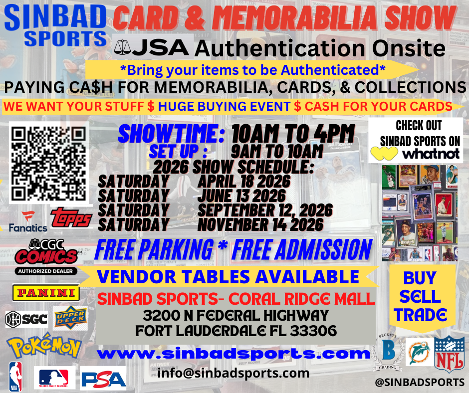 Sinbad Sports Card Show April 18 2026 - 8 Foot Vendor Table